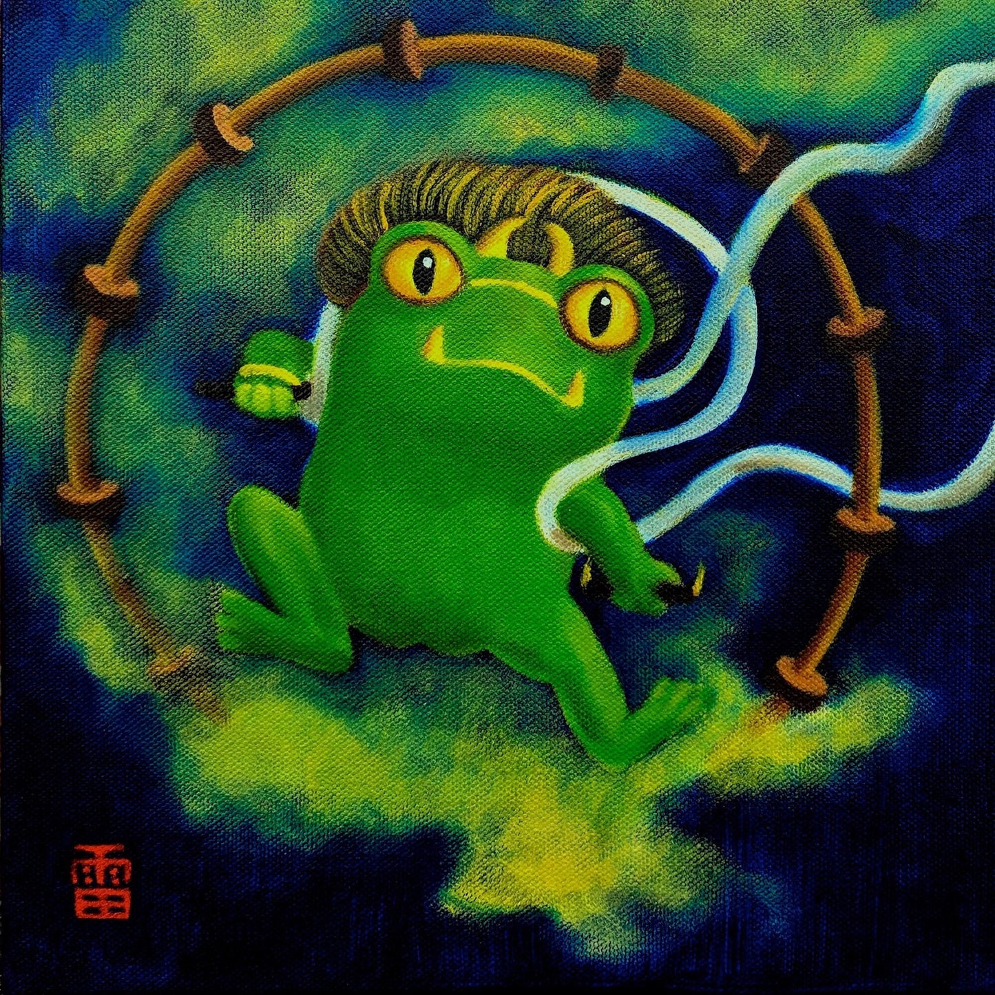 Whimsical froggie print on canvas, wall art, home decor, gift idea