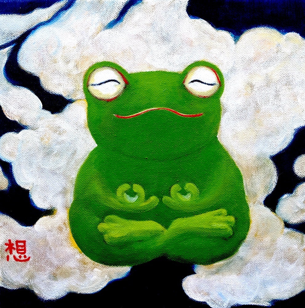 Whimsical froggie print on canvas, wall art, home decor, gift idea